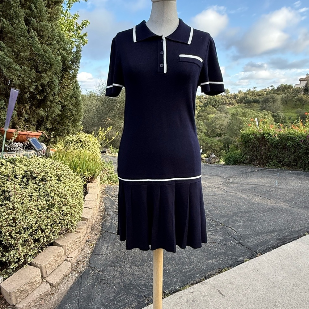 Caroline Constas Navy Dress with White Trim